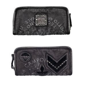 Campomaggi Italian Leather Canvas Blend Studded Patch Detail Continental Wallet